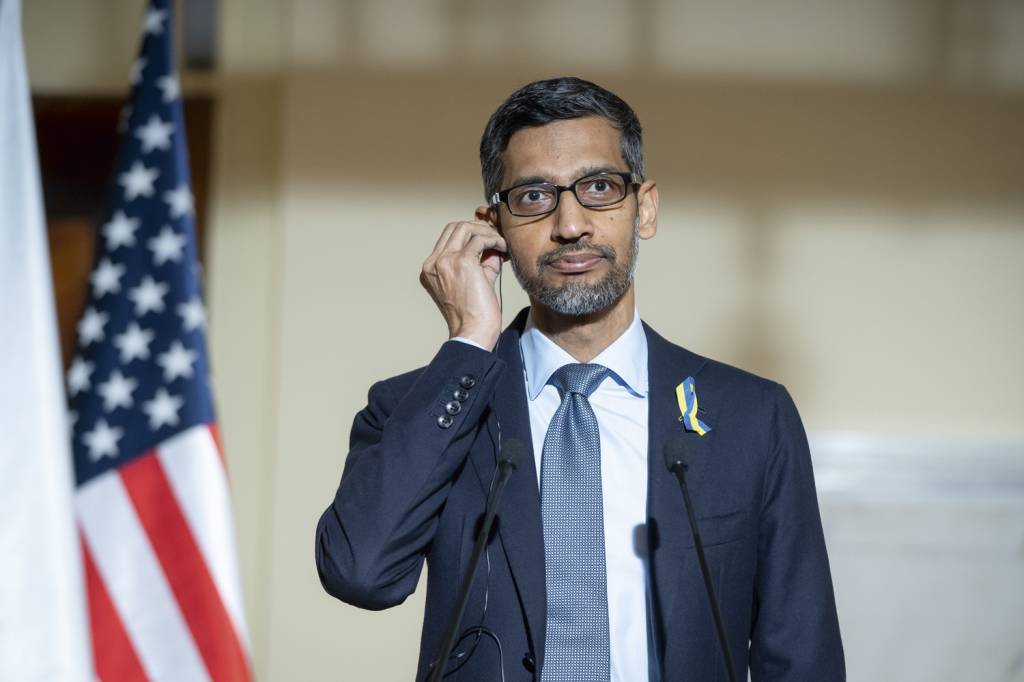 GettyImages-1239592834.jpg BLITZ - Sundar Pichai, CEO do Google: ofensiva publicitária e link polêmico no site