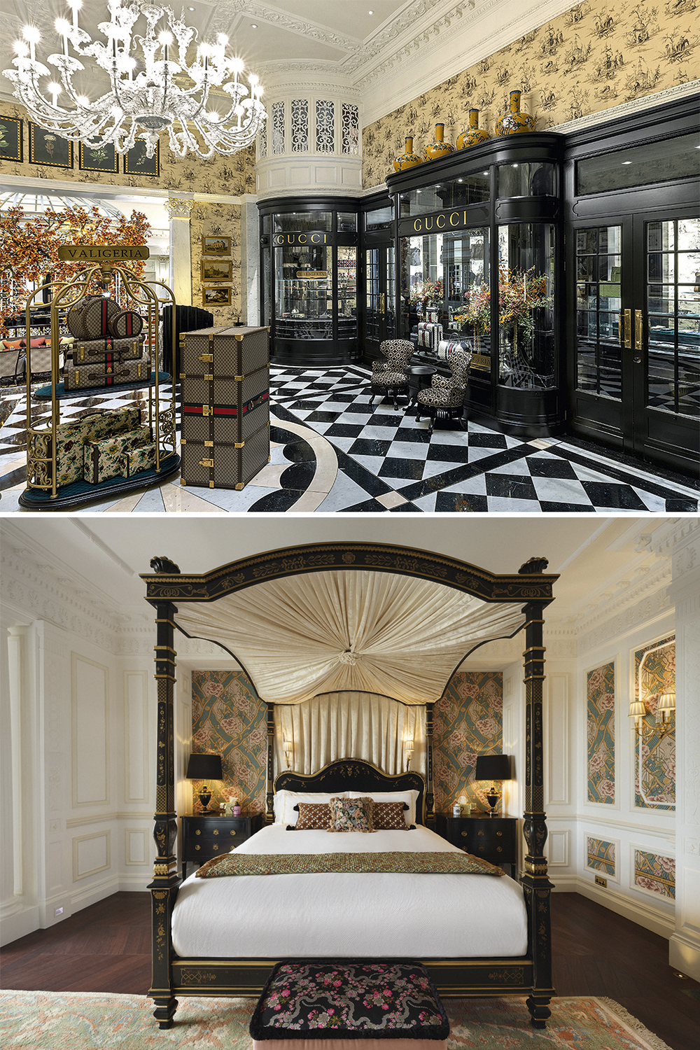 HOTEL-THE-SAVOY-LONDRES—ROYAL-SUITE-BY-GUCCI-a GUCCI - A grife italiana decora uma suíte de um dos mais tradicionais hotéis de Londres, o Savoy. O suntuoso quarto tem móveis, acessórios e objetos decorativos da marca.