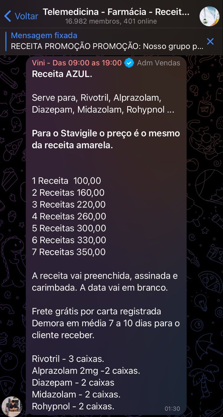 Venda de receitas para rem&eacute;dios de uso controlado
