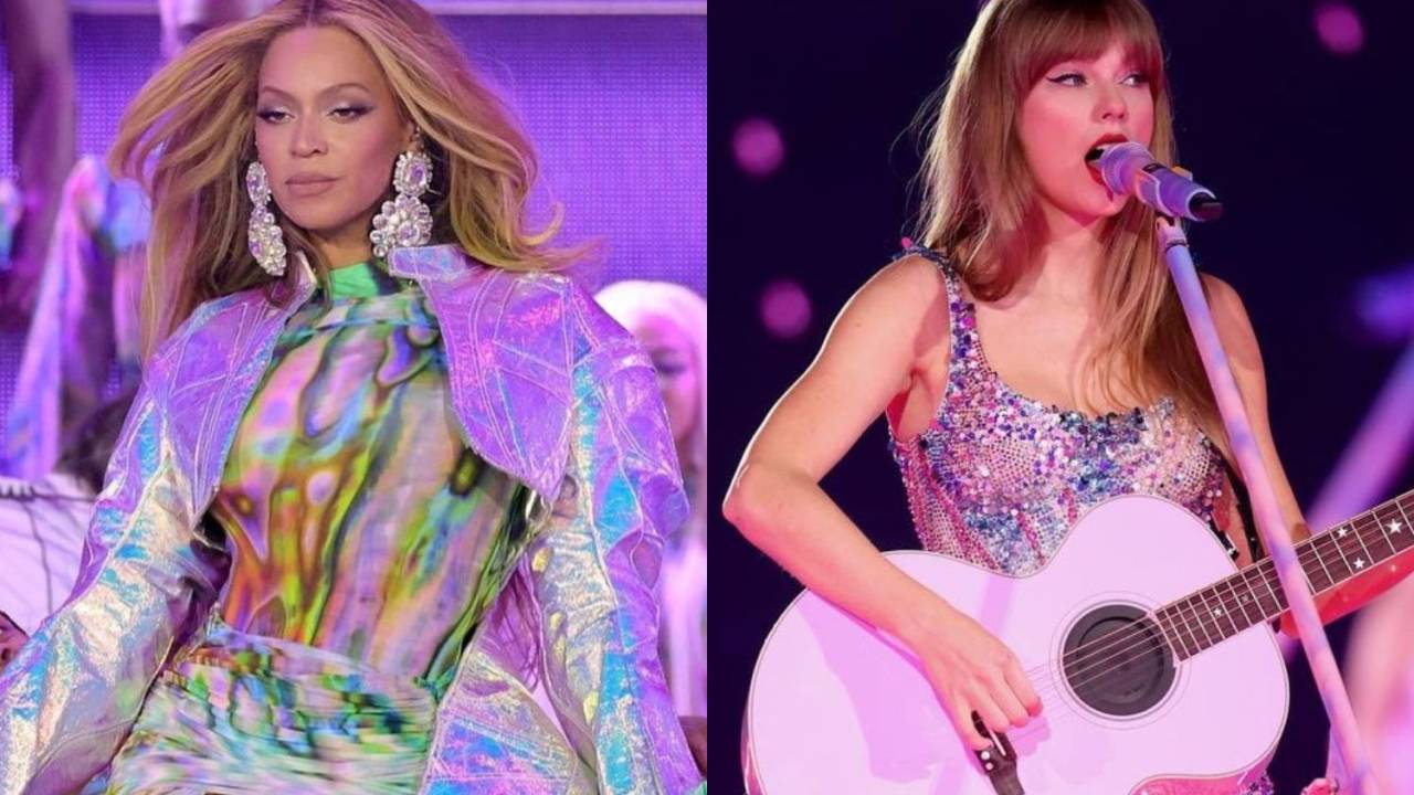 Beyoncé na 'Renaissance World Tour' (à esq.) e Taylor Swift na 'The Eras Tour'