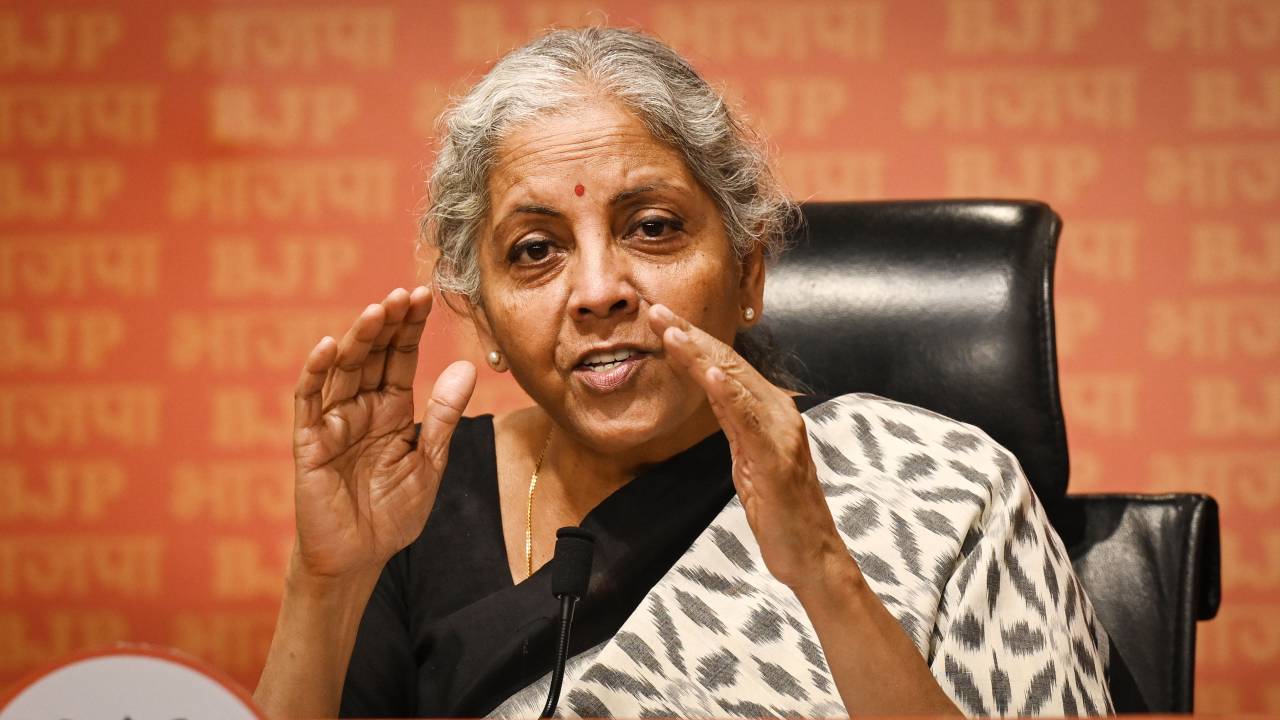 NEW DELHI, INDIA JUNE 25: Union Finance Minister Nirmala Sitharaman addresses during a press conference on the issue of Prime Minister Narendra Modi's US visit at BJP headquarters, on June 25, 2023 in New Delhi, India. Sitharaman on Sunday defended Prime Minister Narendra Modi from questions surrounding the treatment of Muslims in India and his answer on the subject during a press conference in the US. (Photo by Raj K Raj/Hindustan Times via Getty Images)