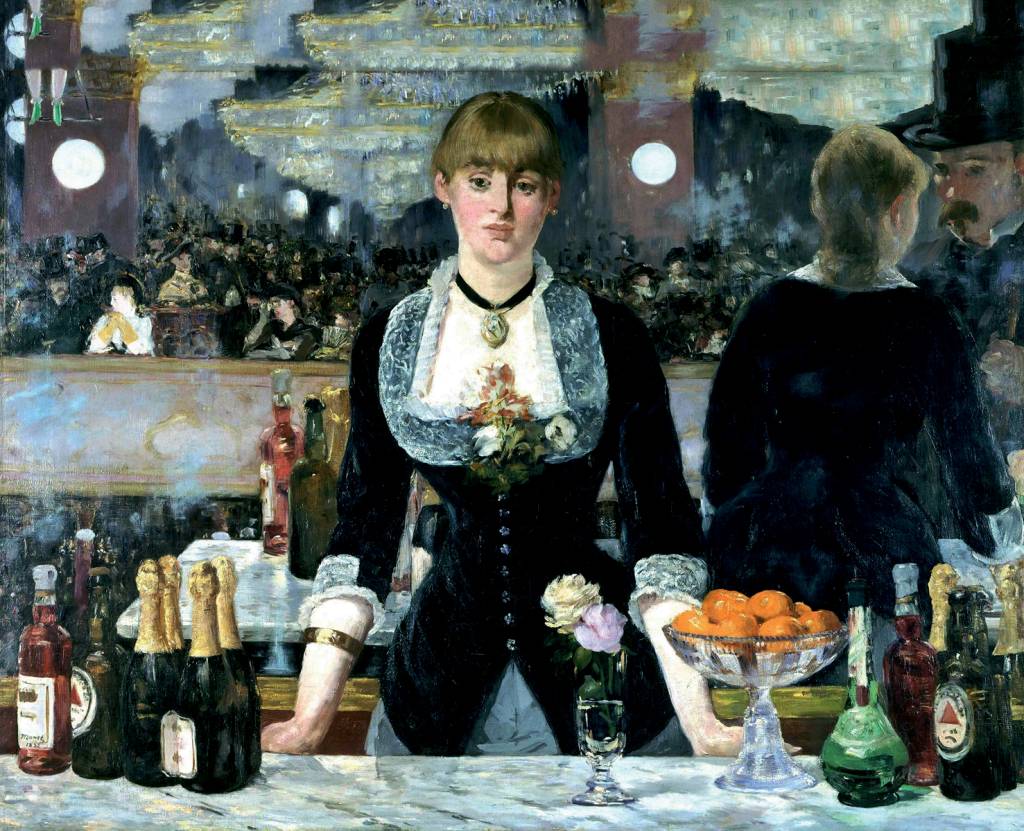 France: <i>‘Un bar aux Folies-Bergere’</i> (A Bar at the Folies-Bergere). Oil on canvas, ¿douard Manet (1832-1883), 1882 SÉCULO XIX - Um Bar no Folies-Bergère, de Manet: garrafas a perder de vista