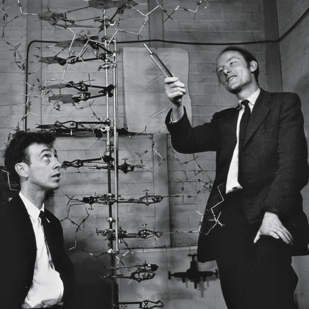 Toto CÓDIGO DA VIDA - Watson (à esq.) e Crick: cientistas que descobriram o formato do DNA em 1953