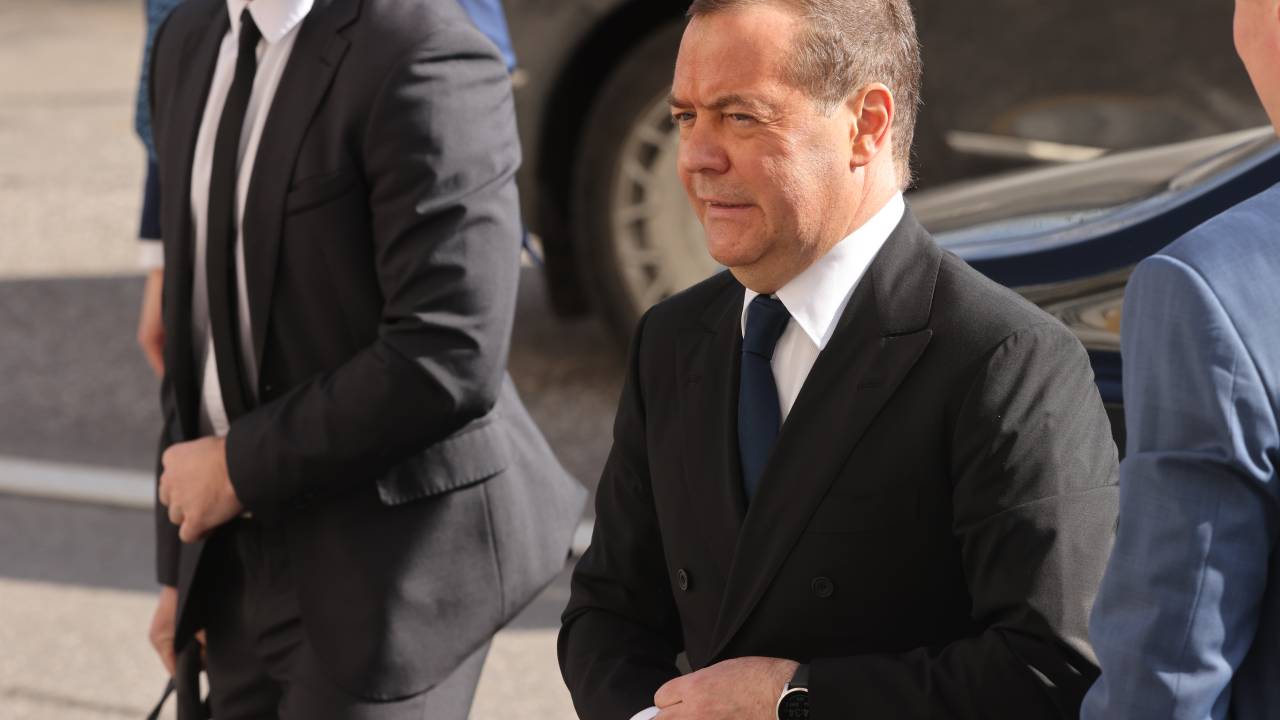 MOSCOW, RUSSIA - MARCH 21: (RUSSIA OUT) Russian Security Council Deputy Chairman Dmitry Medvedev arrives to the Russian-Chinese talks at the Grand Kremlin Palace, on March 21, 2023 in Moscow, Russia. Three days after being accused by an international tribunal of war crimes in Ukraine, Russian President Putin received Chinese leader Xi Jinping during his state visit to Russia. (Photo by Contributor/Getty Images)