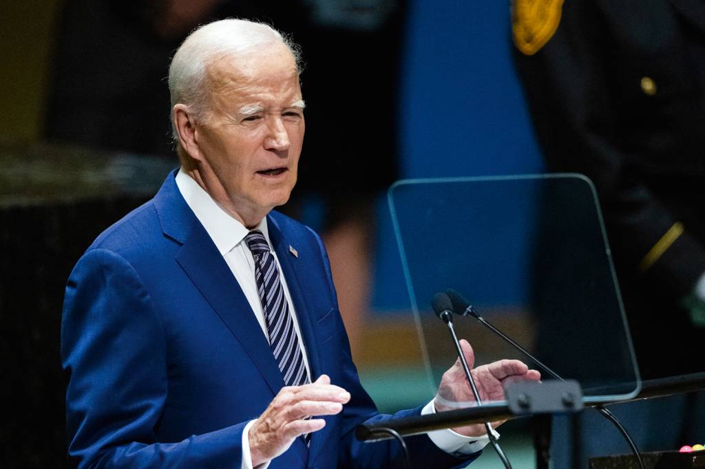 JOE-BIDEN-NAÇOES-UNIDAS-2023-063_1676975814.jpg O presidente dos EUA, Joe Biden: país condena ataque a Israel e promete acompanhar de perto o desenrolar do conflito