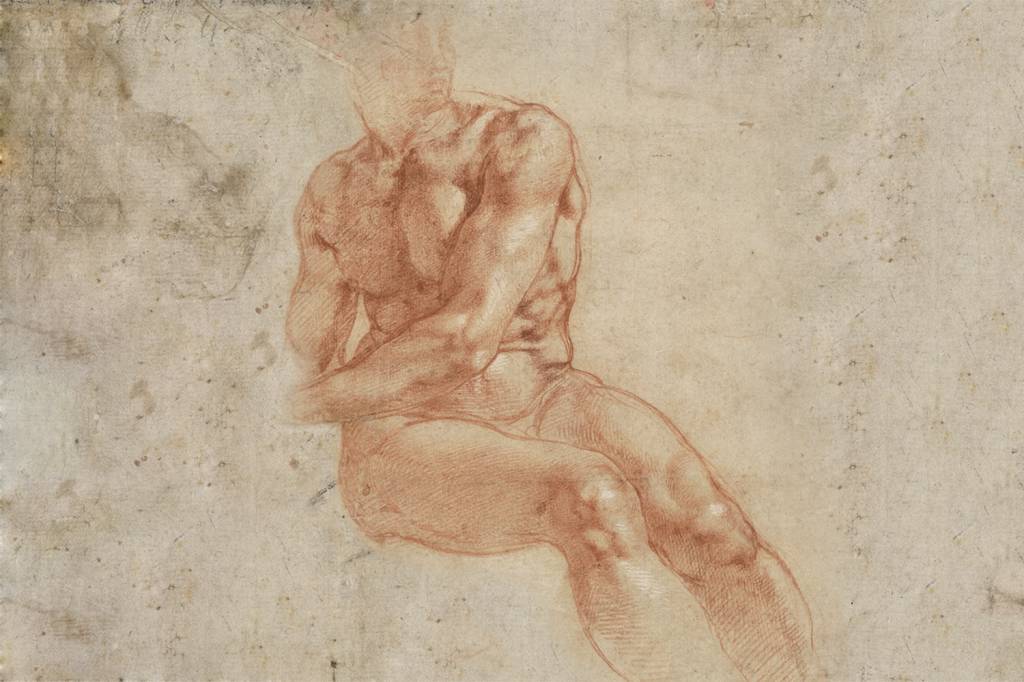 Michelangelo2 INSPIRAÇÃO REAL - Desenho do mestre em giz vermelho: técnica aperfeiçoada com dissecações de cadáveres