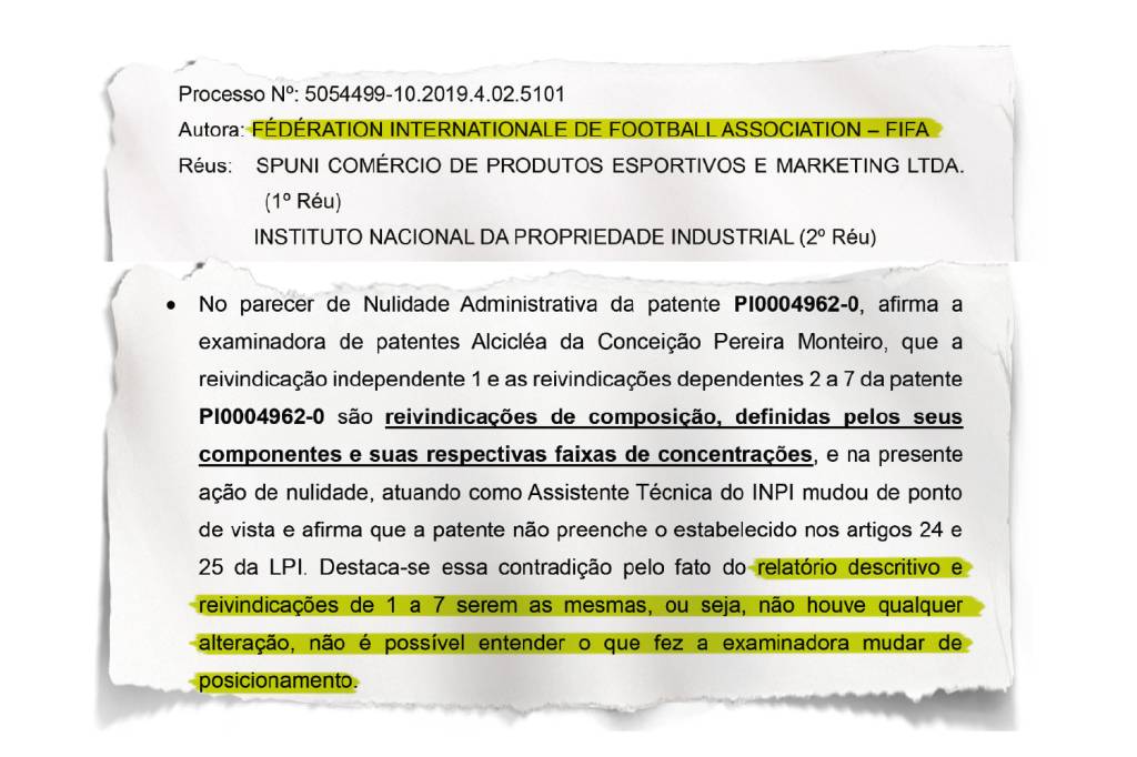 Rasgado-futebol MUDANÇA DE IDEIA - O parecer da perita Wanise Borges Gouvea Barroso: inexistem motivos para cancelar o registro da espuma