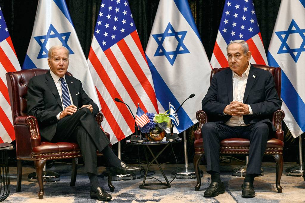 000_33YJ9CM.jpg PARCERIA - Biden com Netanyahu, em Jerusalém: apoio incondicional