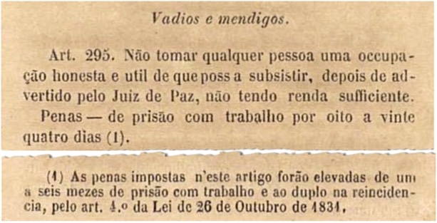 1830 Código Criminal Vadiagem Reprodução