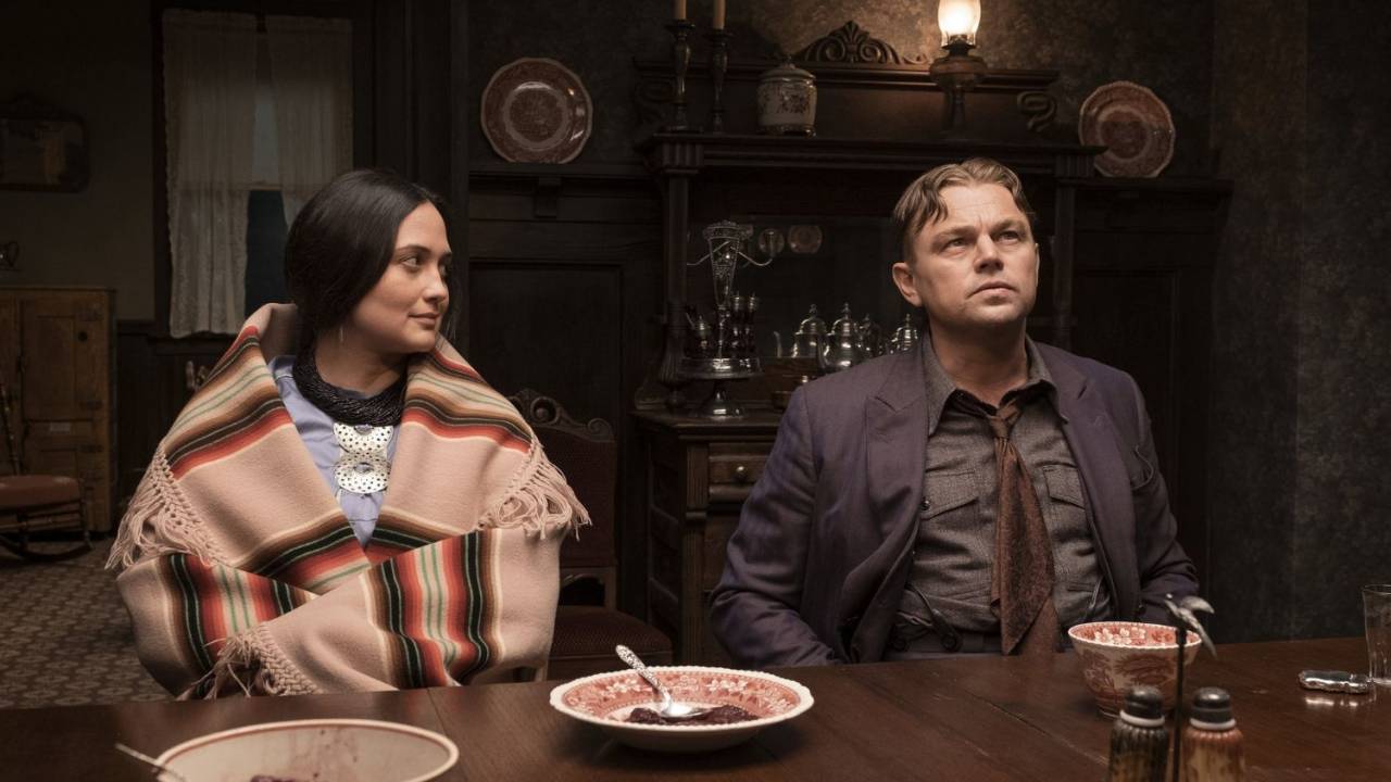 Lily Gladstone e Leonardo DiCaprio em 'Assassinos da Lua das Flores'