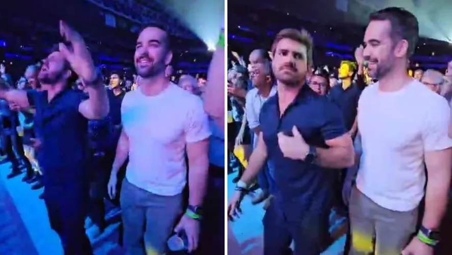 Eduardo Leite e o Thalis Bolzan no show de Ivete Sangalo