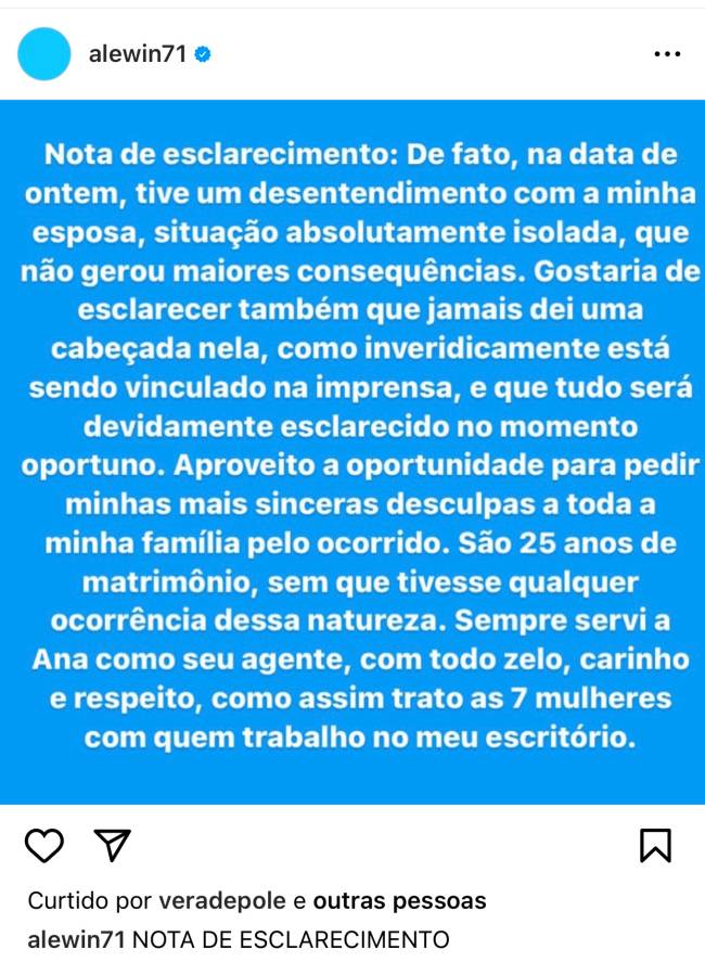 NOTA MARIDO DE ANA HICKMANN NOTA MARIDO DE ANA HICKMANN