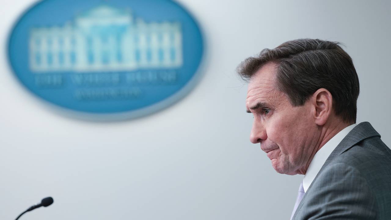 WASHINGTON, DC - JANUARY 29: National Security Council Coordinator for Strategic Communications John Kirby answers questions during the daily White House press briefing on January 29, 2024 in Washington, DC. Kirby answered a range of questions related primarily to a drone strike in Jordan yesterday that killed three U.S. service members, believed to have been carried out by an Iran-backed militia group. Win McNamee/Getty Images/AFP (Photo by WIN MCNAMEE / GETTY IMAGES NORTH AMERICA / Getty Images via AFP)