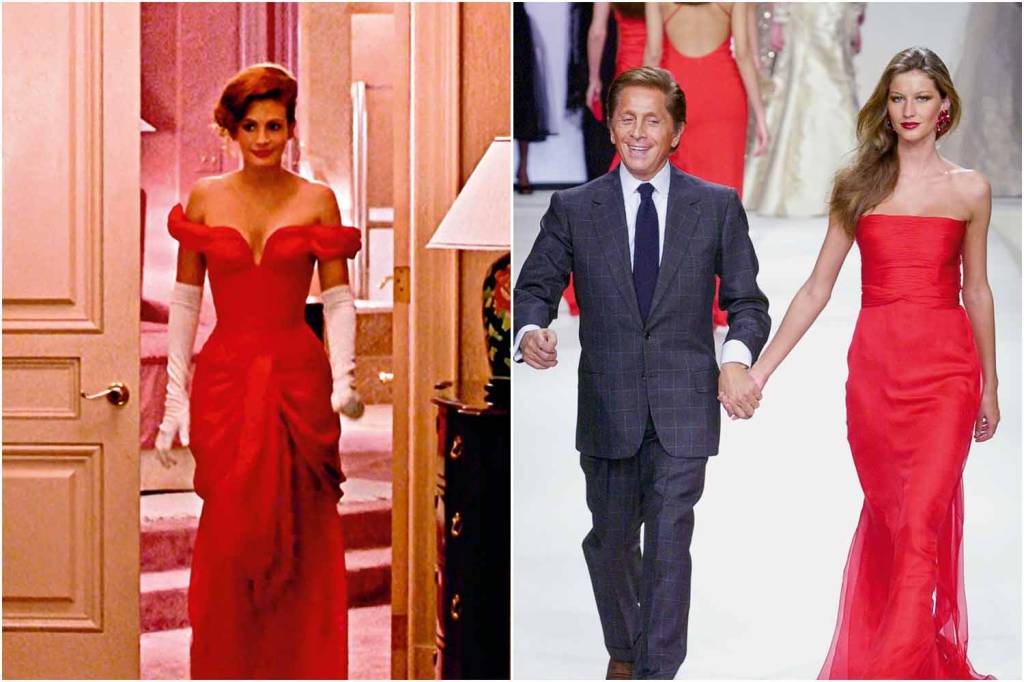 2TD8R2N_fotoarena.jpg ATEMPORAL - O longo de Julia Roberts em 'Uma Linda Mulher' (à esq.) e o Red Valentino de Gisele Bündchen: “A última cura para a tristeza”, disse o estilista