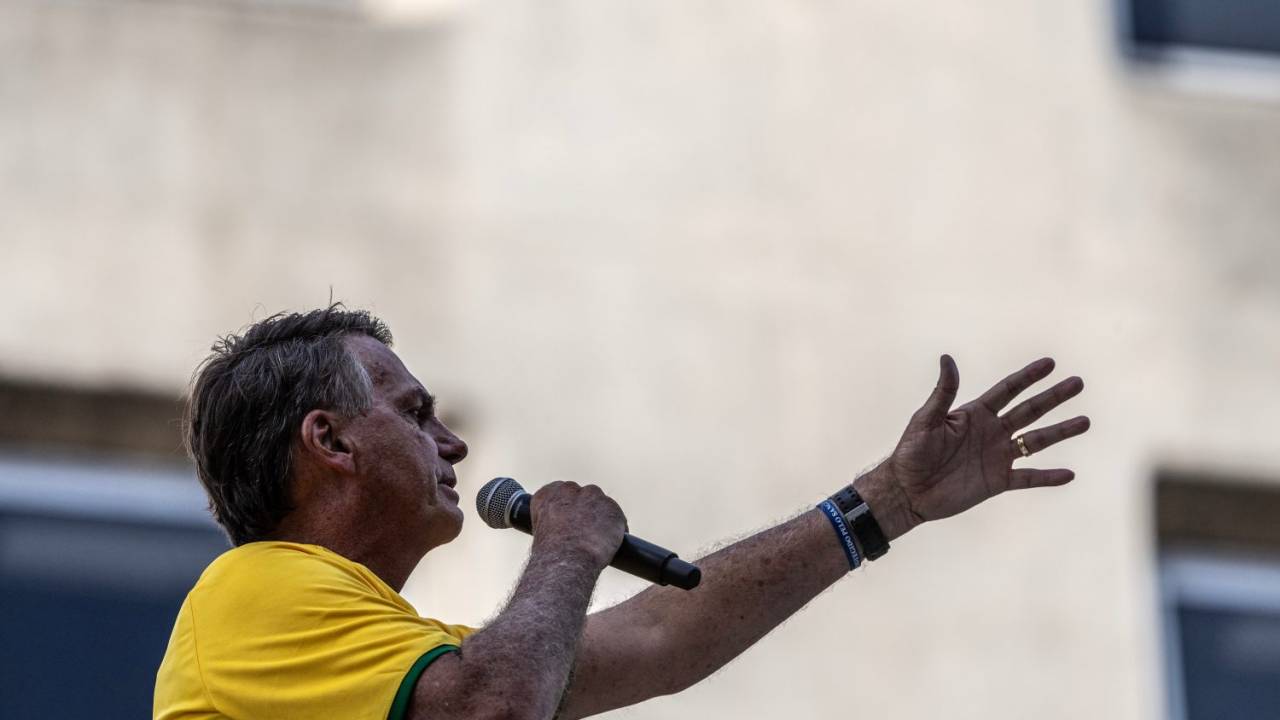 Jair Bolsonaro em manifestação na Avenida Paulista, em São Paulo (25/02/2024)