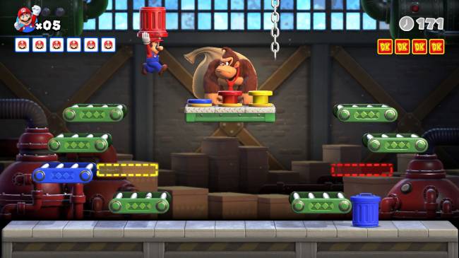 Switch_MarioVSDonkeyKong_scrn_16 Ao final de cada etapa, Mario enfrenta uma batalha contra Donkey Kong -