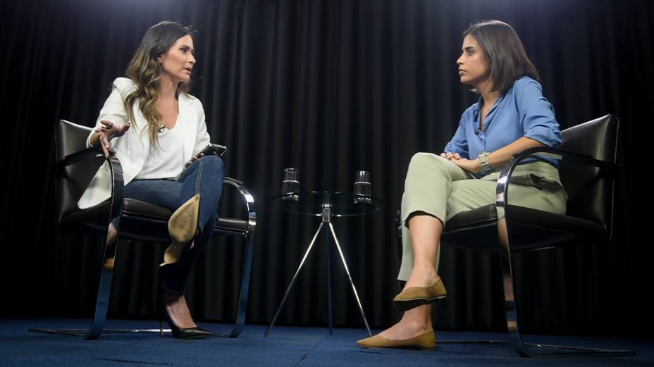 A deputada federal e pré-candidata à prefeitura de São Paulo, Tabata Amaral, durante entrevista para a jornalista e apresentadora, Marcela Rahal, no programa "Amarelas On Air", de Veja