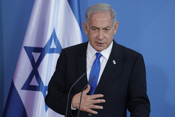 Primeiro-ministro israelense, Benjamin Netanyahu, durante discurso na Chancelaria Federal alemã, em Berlim. 16/03/2024