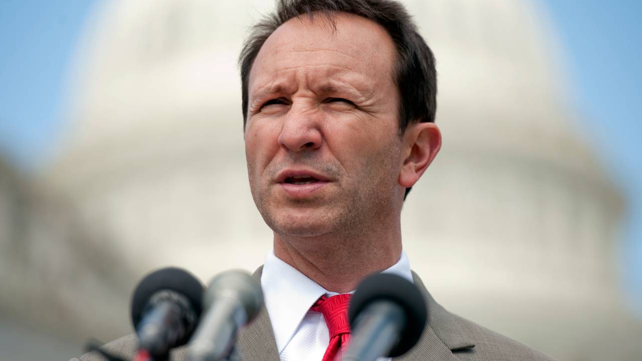 UNITED STATES - MARCH 29: Rep. Jeff Landry, R-La., speaks at a news conference at the house triangle with other members of the House Natural Resources Committee on energy provisions in the House Republican budget. (Photo By Tom Williams/CQ Roll Call)