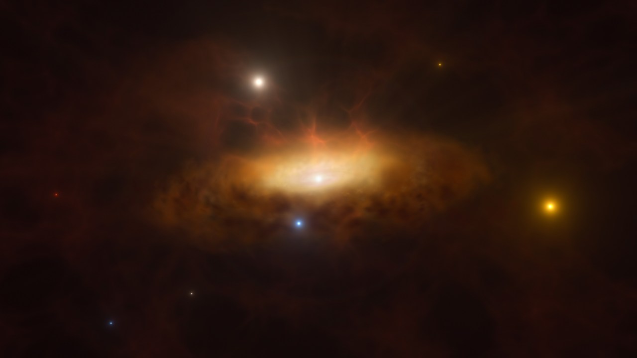 ARTE - Despertar: lustração mostra galáxia SDSS1335+0728 após despertar do buraco-negro central