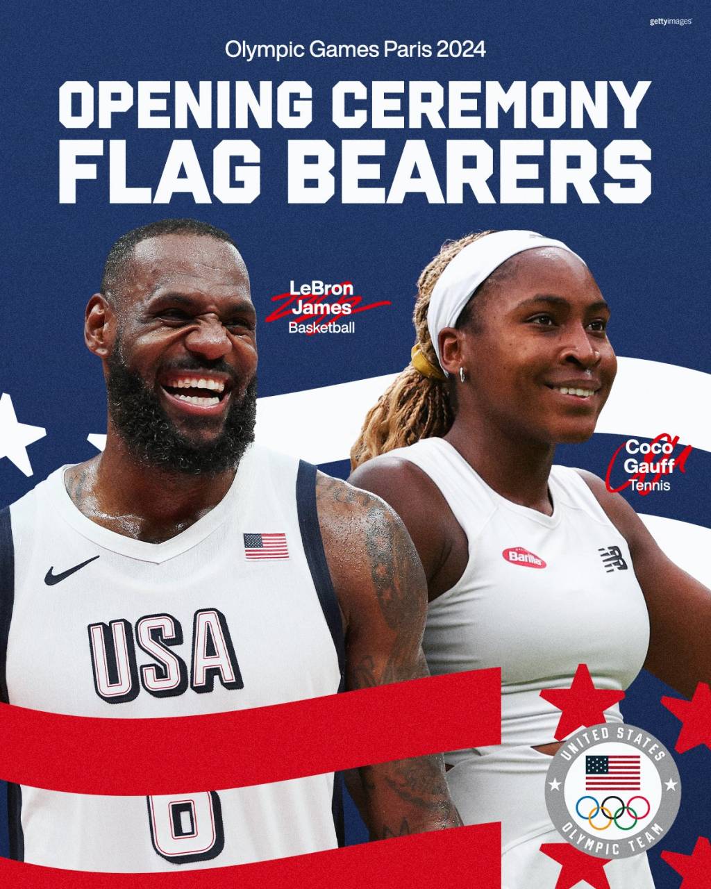 Ao lado de LeBron James, Coco Gauff será porta-bandeira dos EUA em Paris