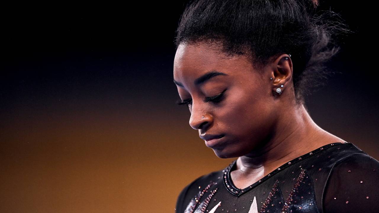 Tokyo , Japan - 22 July 2021; Simone Biles of the United States during a training session at the Ariake Gymnastics Arena ahead of the start of the 2020 Tokyo Summer Olympic Games in Tokyo, Japan. (Photo By Ramsey Cardy/Sportsfile via Getty Images)