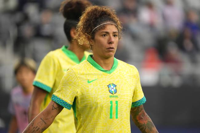 Cristiane em partida contra o Japão na Copa SheBelieves, em abril de 2024