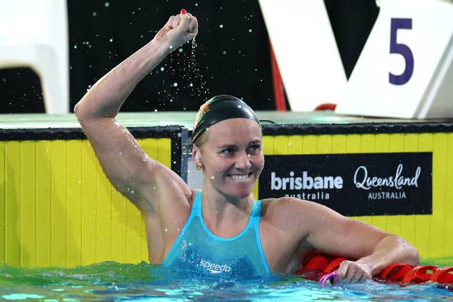 2024 Australian Swimming Trials: Day 3 BRISBANE, AUSTRALIA - JUNE 12: Ariarne Titmus of Queensland celebrates winning the Women’s 200m Freestyle Final in a new world record time of 1:52.23 during the 2024 Australian Swimming Trials at Brisbane Aquatic Centre on June 12, 2024 in Brisbane, Australia. (Photo byQuinn Rooney/Getty Images)