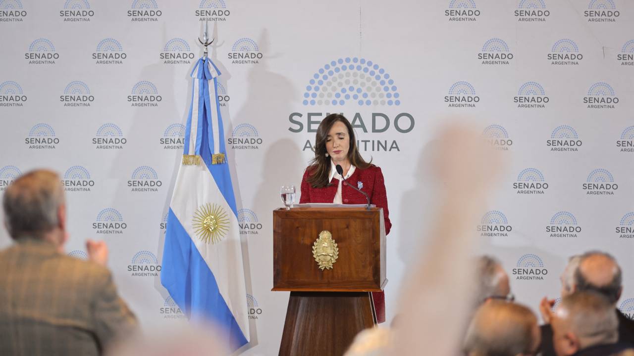 A vice-presidente da Argentina, Victoria Villarruel, durante evento em homenagem ao Dia Internacional em Memória e Tributo às Vítimas do Terrorismo. 27/08/2024