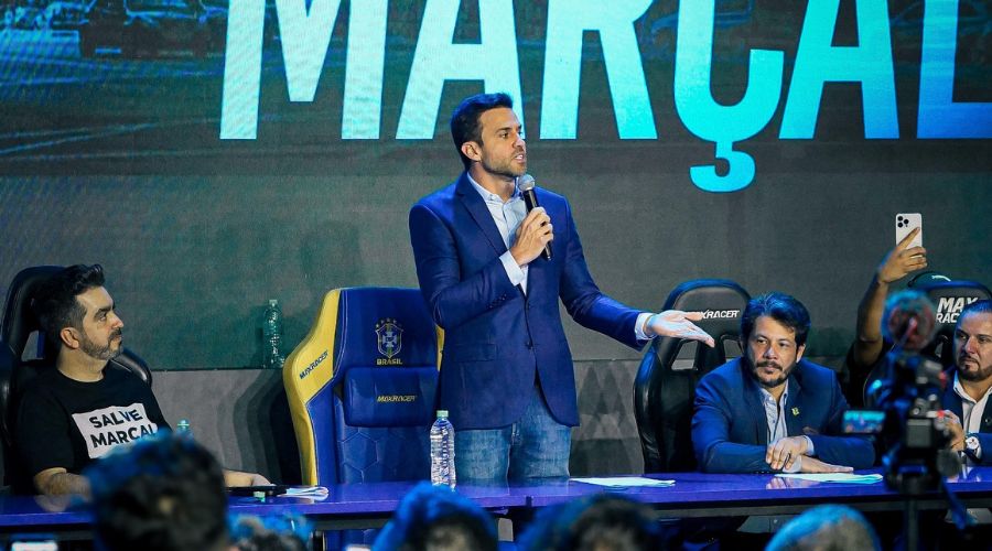 O coach Pablo Marçal durante a convenção que selou a escolha do seu nome neste domingo, 4