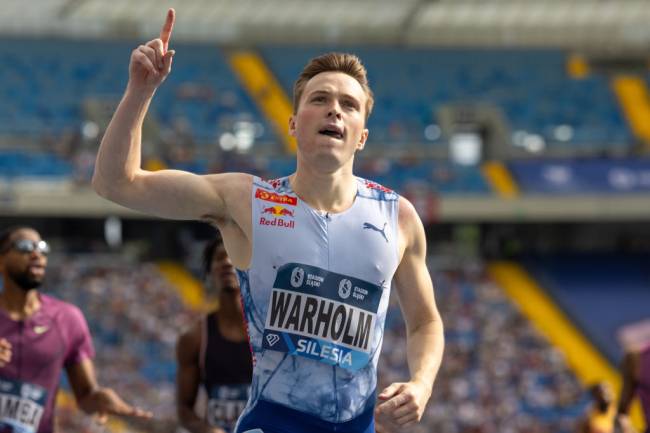 Silesia Diamond League Chorzow 2024 Karsten Warholm of Norway competes in the Men's 400m Hurdles during the Diamond League and Kamila Skolimowska Memorial in Chorzow, Poland, 25 August 2024. (Photo by Andrzej Iwanczuk/NurPhoto via Getty Images)