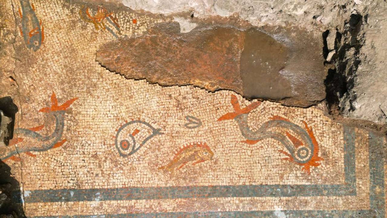Mosaico descoberto em Wroxeter, na Inglaterra.