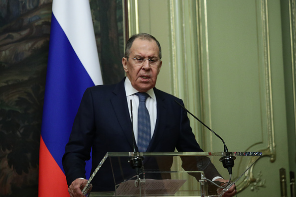 Ministro das Relações Exteriores da Rússia, Sergei Lavrov, durante discurso em Moscou. 27/04/2022