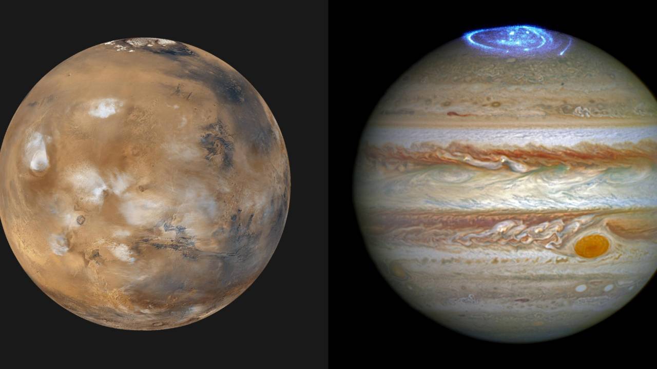 Marte e Júpiter em imagens compostas por várias observações de sondas da Nasa -