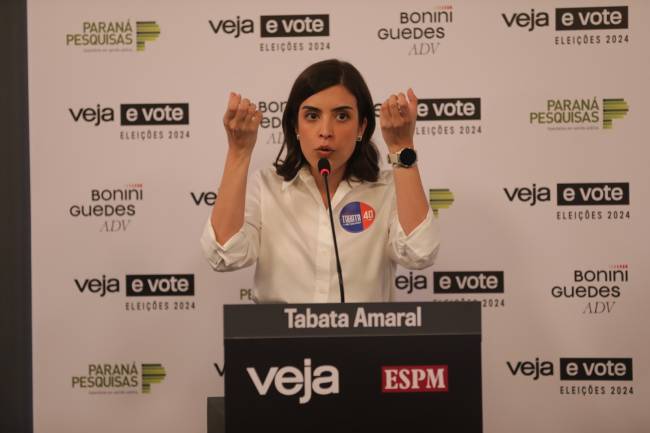 tabata-amaral-debate-veja-espm-2 A deputada federal Tabata Amaral (PSB), candidata à prefeitura de São Paulo, durante debate promovido por VEJA na ESPM