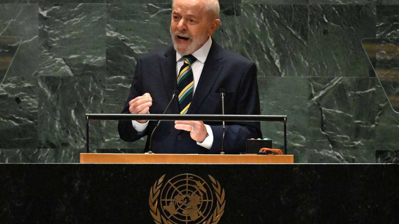 Brazil's President Luiz Inacio Lula da Silva speaks during the 79th Session of the United Nations General Assembly at the United Nations headquarters in New York City on September 24, 2024. (Photo by TIMOTHY A. CLARY / AFP)