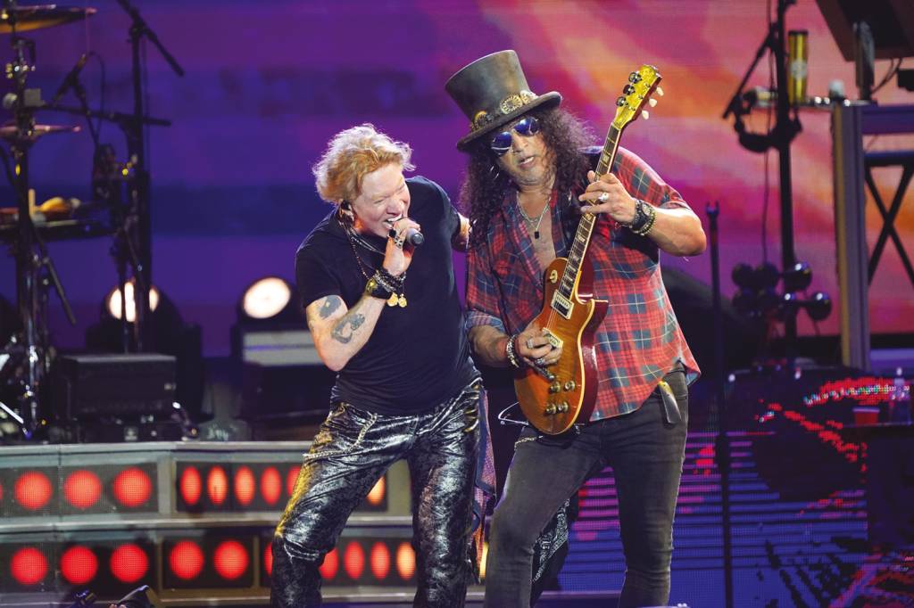 GettyImages-1259026367.jpg NUNCA NESTA VIDA - Axl Rose e Slash: turnê mundial com nome debochado