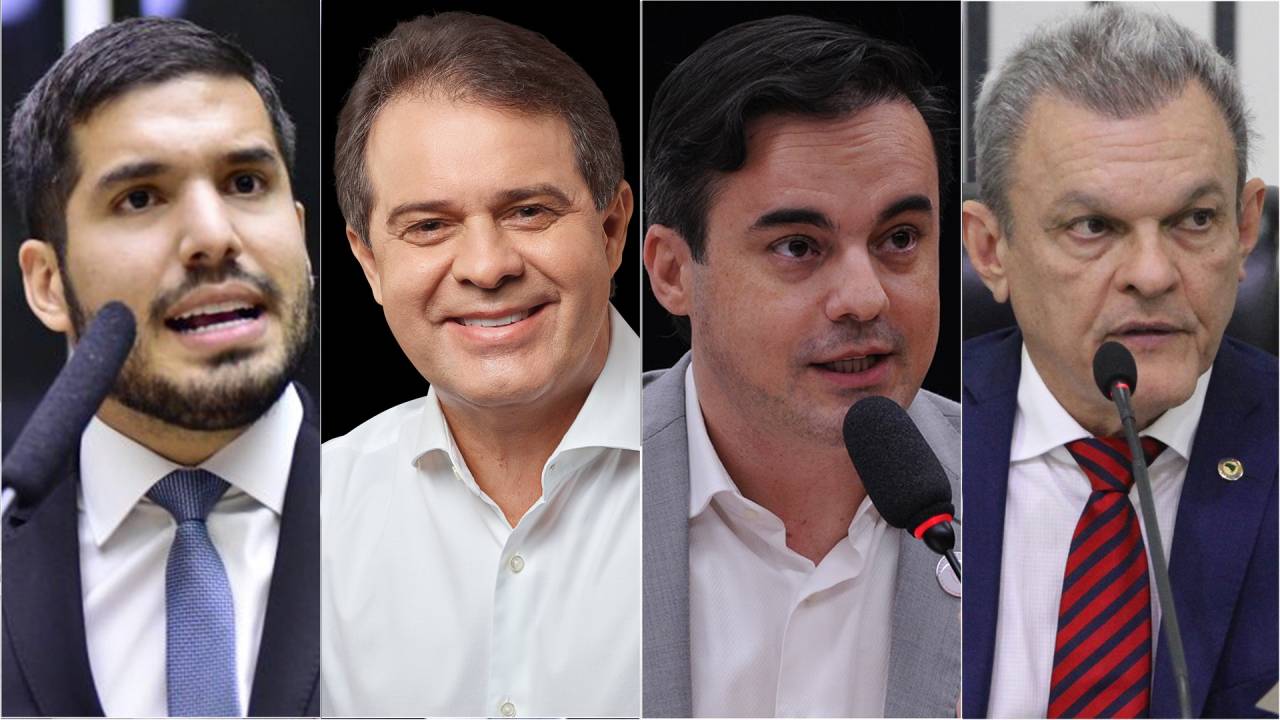 Candidatos à prefeitura de Fortaleza: André Fernandes (PL), Evandro Leitão (PT), Capitão Wagner (União Brasil) e José Sarto (PDT)