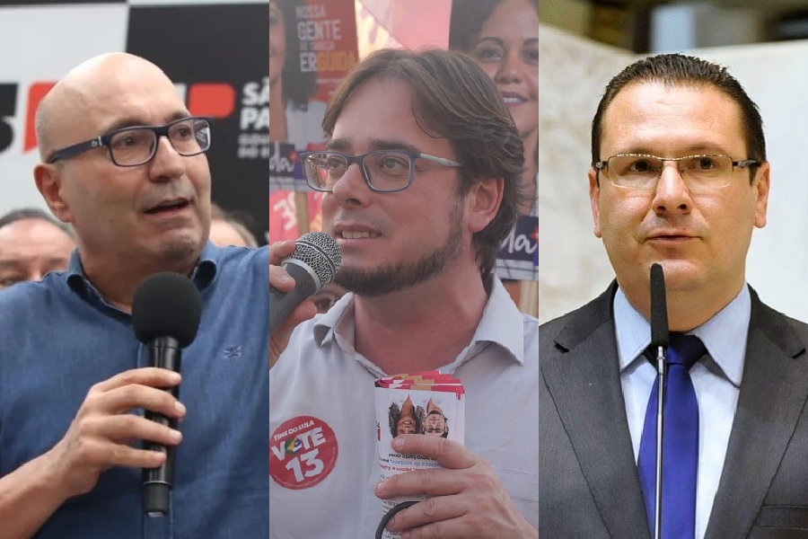 O prefeito de Campinas (SP), Dário Saadi (Republicanos), o deputado federal Pedro Tourinho (PT) e o deputado estadual Rafa Zimbaldi (Cidadania)