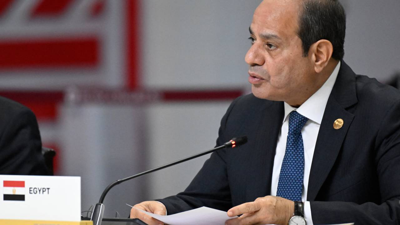 Egyptian President Abdel Fattah al-Sisi attends the extended format meeting of the BRICS summit in Kazan on October 23, 2024. (Photo by Alexander NEMENOV / POOL / AFP)