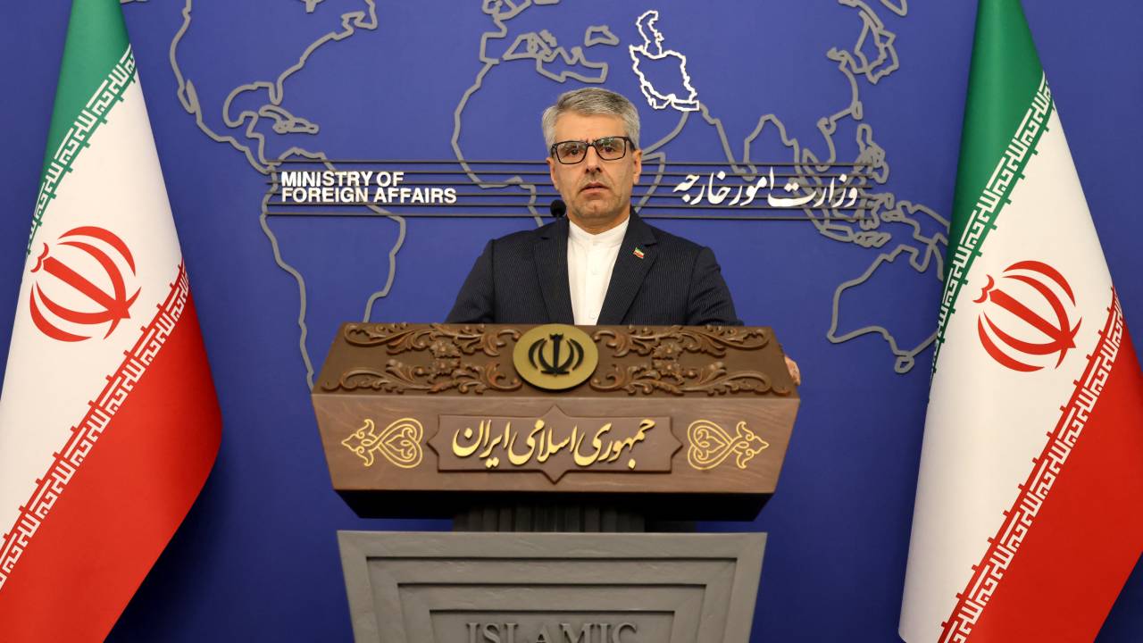 Iran's foreign ministry spokesman Esmaeil Baghaei holds a weekly press conference in Tehran on October 28, 2024. Israel on October 26 launched air strikes on military sites in Iran, risking further regional escalation more than a year into the Gaza war and a month into the Israel-Hezbollah war in Lebanon. The Israeli raid was in retaliation to an Iranian missile attack on October 1, itself retaliation for the killing of Iran-backed militant leaders and a Revolutionary Guards commander. (Photo by ATTA KENARE / AFP)