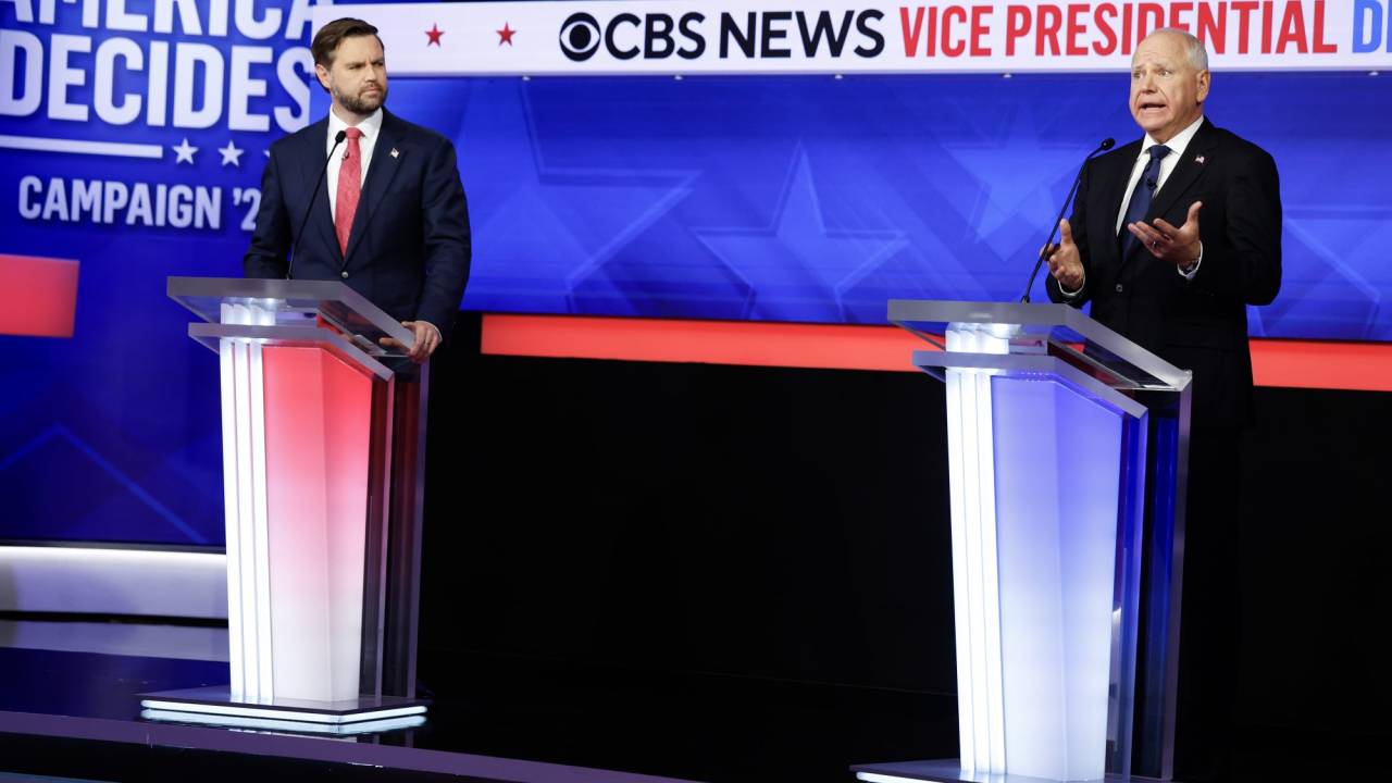 Debate entre J.D Vance e Tim Walz, candidatos a vice na eleição presidencial dos Estados Unidos