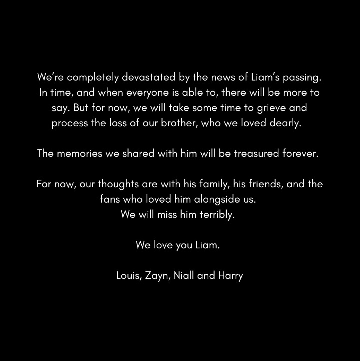 Sem título Ex-membros do One Direction lamentam a morte de Liam Payne