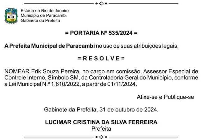 Advogado de Tokwikawa, Erik Souza Pereira foi nomeado nesta quinta-feira, 31, para cargo de superintendente na Controladoria Geral de Paracambi