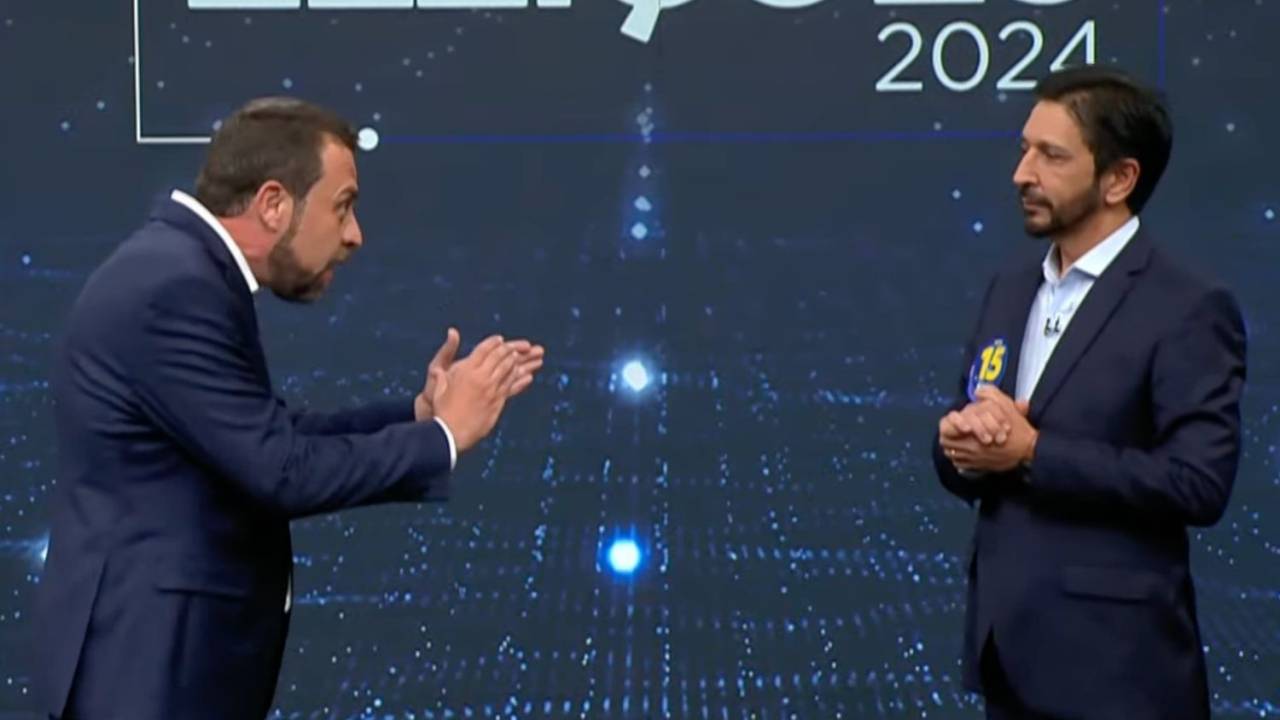 O deputado federal Guilherme Boulos (PSOL) e o prefeito Ricardo Nunes (MDB) se enfrentam no debate da TV Band nesta segunda, 14