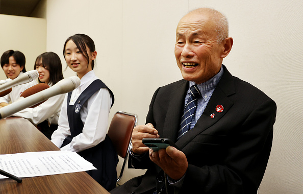O co-presidente da Confederação Japonesa de Organizações de Sofredores de Bombas A e H (Nihon Hidankyo), Toshiyuki Mimaki, que sobreviveu ao bombardeio atômico de Hiroshima em 1945. 11/10/2024