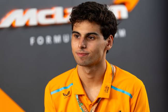 SAO PAULO, BRAZIL - NOVEMBER 1: Gabriel Bortoleto of Brazil and McLaren F1 Team looks on in the paddock during practice/sprint qualifying ahead of the F1 Grand Prix of Brazil at Autodromo Jose Carlos Pace on November 1, 2024 in Sao Paulo, Brazil. (Photo by Kym Illman/Getty Images)