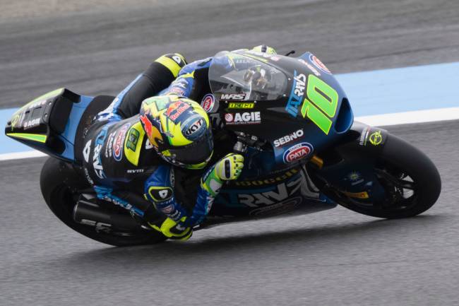 MOTEGI, JAPAN - OCTOBER 04: Diogo Moreira od Brazil and Italtrans Racing Team rounds the bend during the MotoGP Of Japan - Free Practice at Twin Ring Motegi on October 04, 2024 in Motegi, Japan. (Photo by Mirco Lazzari gp/Getty Images)