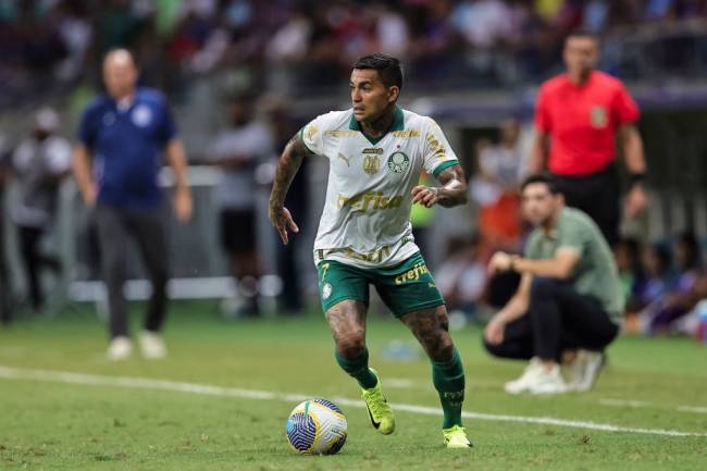Bahia v Palmeiras – Brasileirao 2024 SALVADOR, BRAZIL - NOVEMBER 20: Dudu Pereira of Palmeiras in action during Brasileirao 2024 match between Bahia and Palmeiras at Arena Fonte Nova on November 20, 2024 in Salvador, Brazil. (Photo by Heuler Andrey/Eurasia Sport Images/Getty Images)