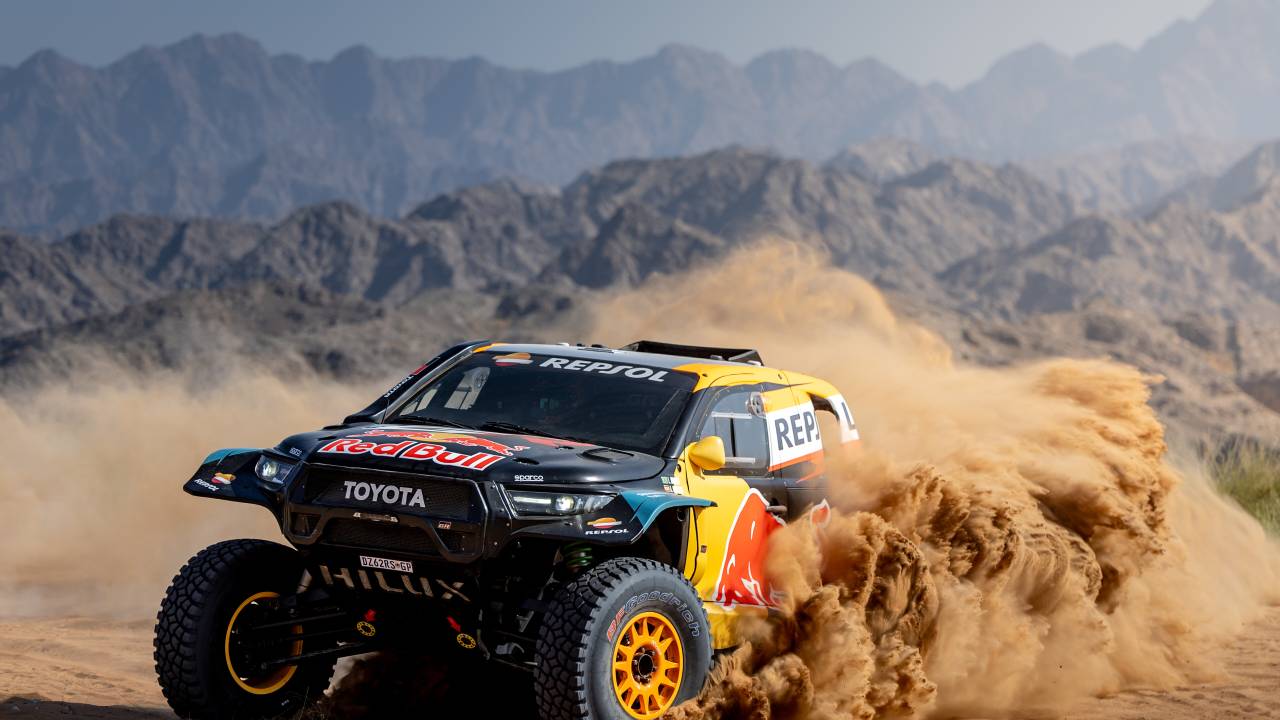 Lucas Moraes and Armand Monleon From Toyota Gazoo Racing set to take on Saudi-Arabian dunes on the upcoming Dakar 2025, Dubai, UAE on November 25, 2024 // Kin Marcin / Red Bull Content Pool // SI202411260343 // Usage for editorial use only //